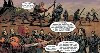 Illustration for article titled In this exclusive preview of Kill Shakespeare, Iago and Othello duke it out (again)